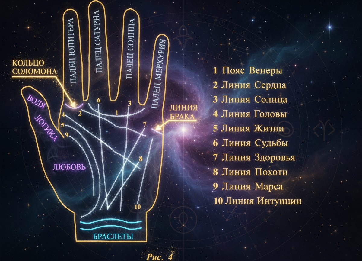 Линия брака на ладони — схема расположения